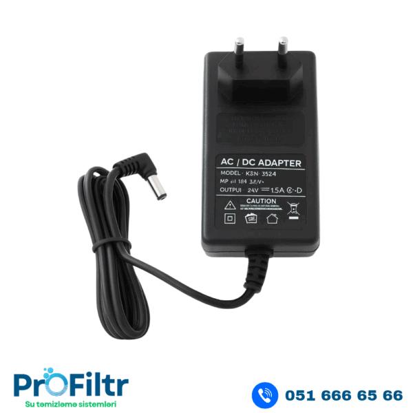 24V 1.5A Adapter – Su filter və elektron cihazlar üçün enerji mənbəyi (KSN-3624)
