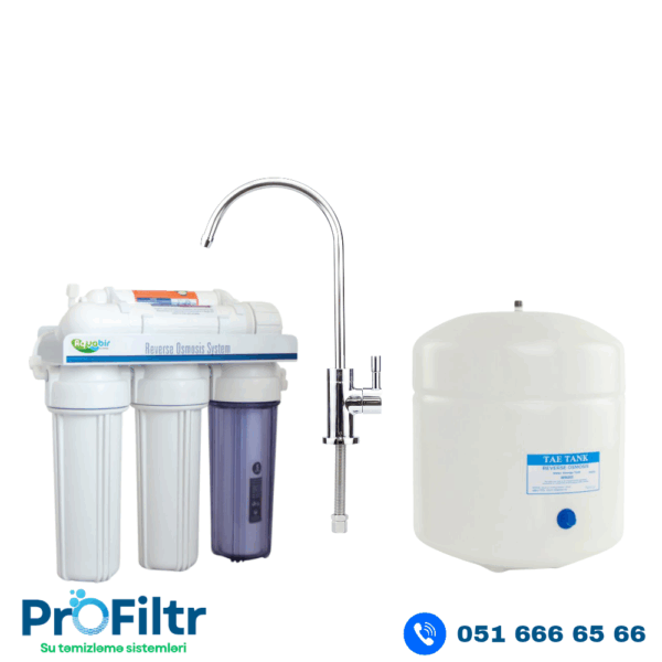 Aquabir 6 mərhələli Nasossuz RO Su Filtri – 3.2 galon metal çən, Türkiyə istehsalı